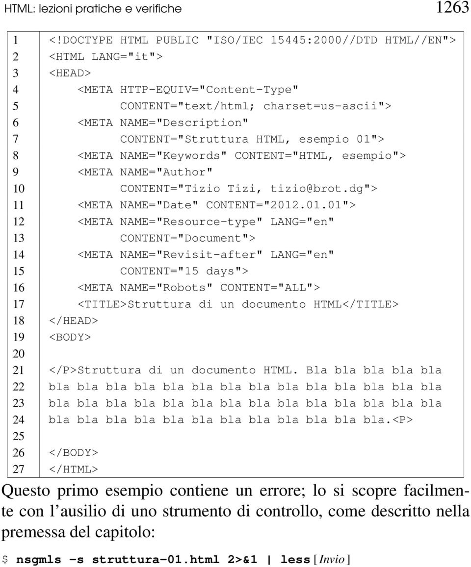 CONTENT="Struttura HTML, esempio 01"