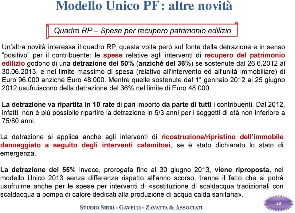 2013, e nel limite massimo di spesa (relativo all intervento ed all unità immobiliare) di Euro 96.000 