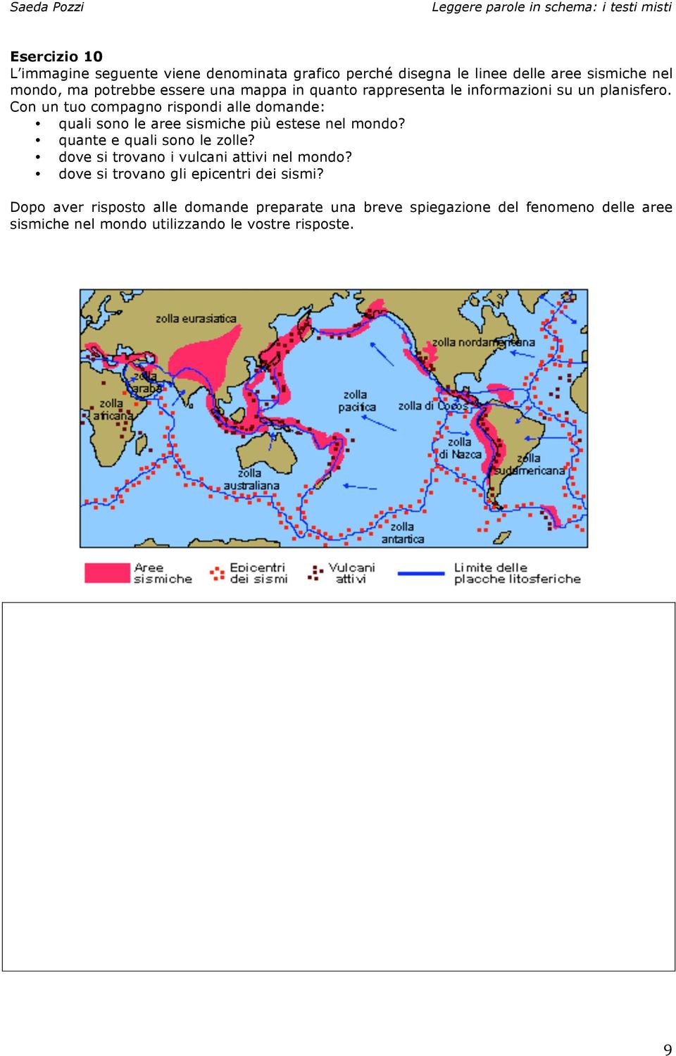 Con un tuo compagno rispondi alle domande: quali sono le aree sismiche più estese nel mondo? quante e quali sono le zolle?