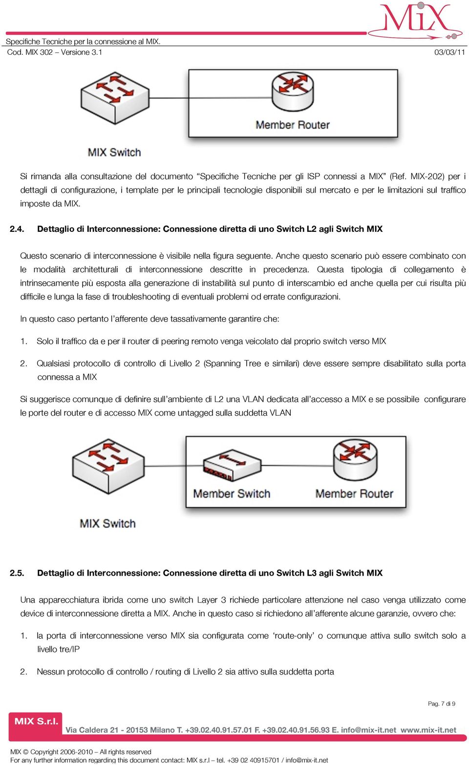 Dettaglio di Interconnessione: Connessione diretta di uno Switch L2 agli Switch MIX Questo scenario di interconnessione è visibile nella figura seguente.