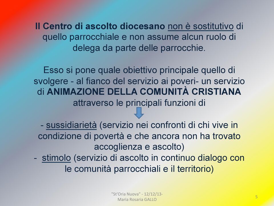 CRISTIANA attraverso le principali funzioni di - sussidiarietà (servizio nei confronti di chi vive in condizione di povertà e che