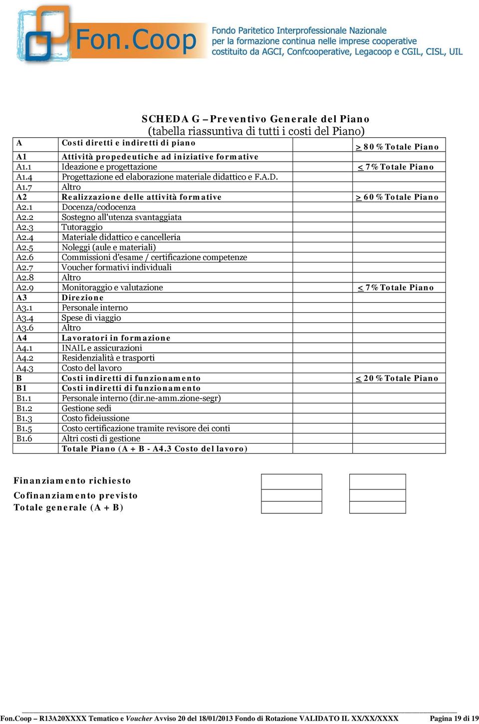 1 Docenza/codocenza A2.2 Sostegno all'utenza svantaggiata A2.3 Tutoraggio A2.4 Materiale didattico e cancelleria A2.5 Noleggi (aule e materiali) A2.