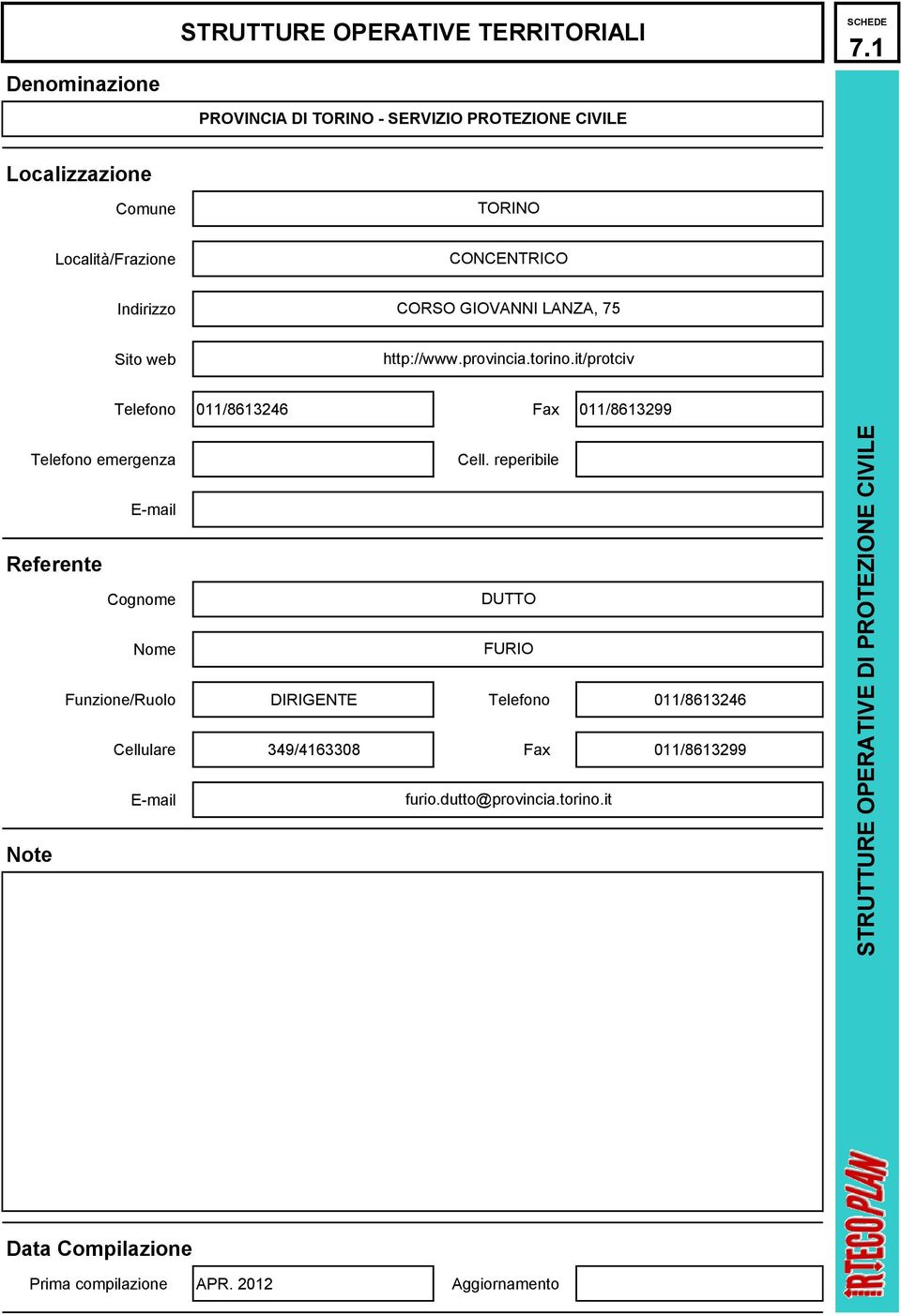 it/protciv 011/8613246 011/8613299 emergenza Cell.