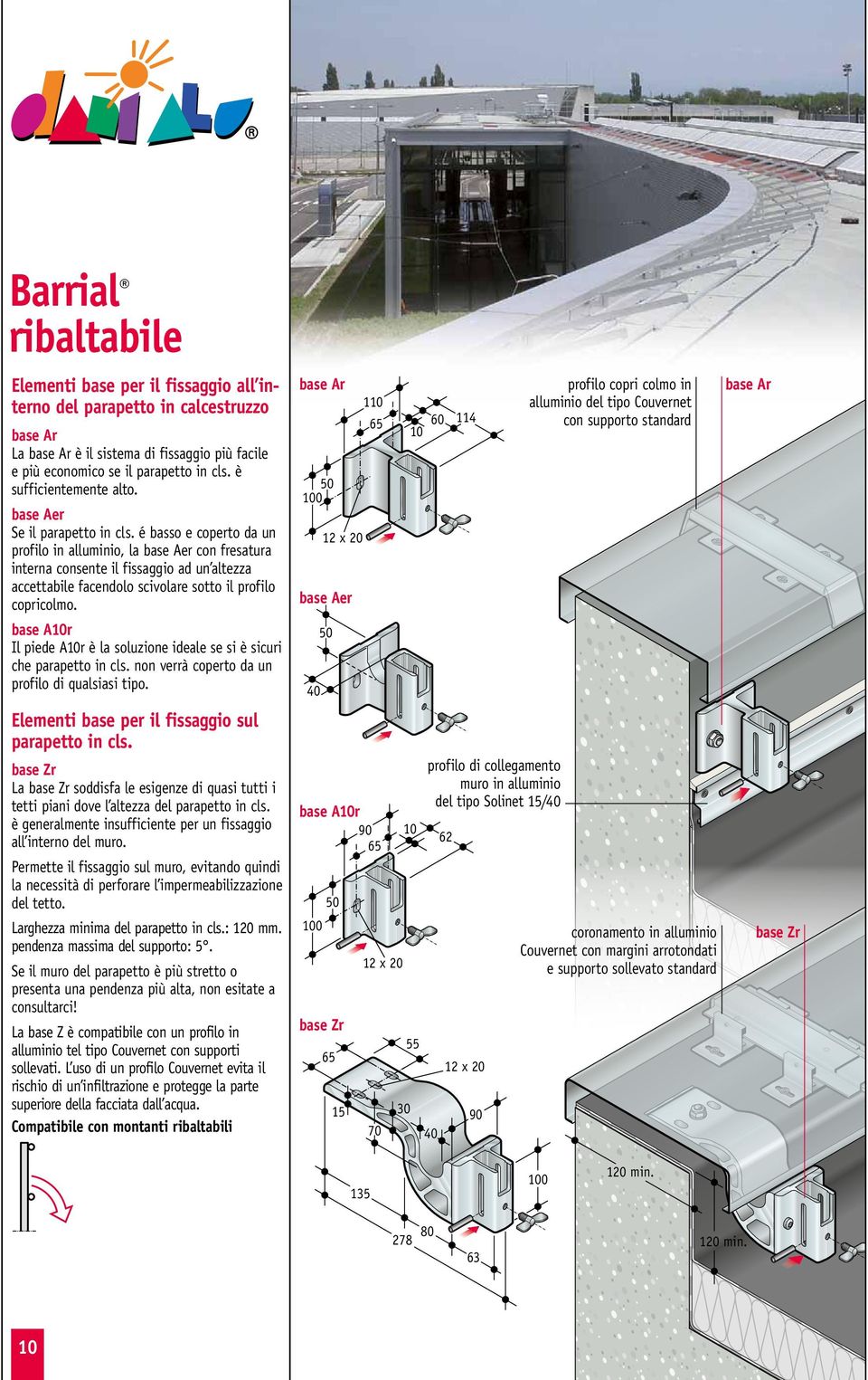 é basso e coperto da un profilo in alluminio, la base Aer con fresatura interna consente il fissaggio ad un altezza accettabile facendolo scivolare sotto il profilo copricolmo.