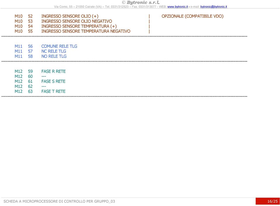 M11 56 COMUNE RELE TLG M11 57 NC RELE TLG M11 58 NO RELE TLG M12 59 FASE R RETE M12 60 --- M12
