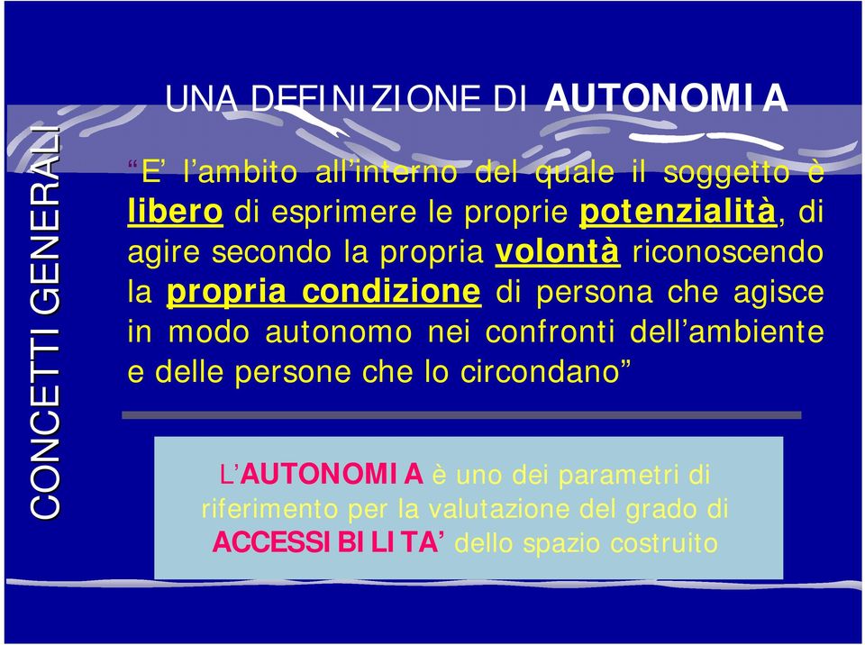 condizione di persona che agisce in modo autonomo nei confronti dell ambiente e delle persone che lo