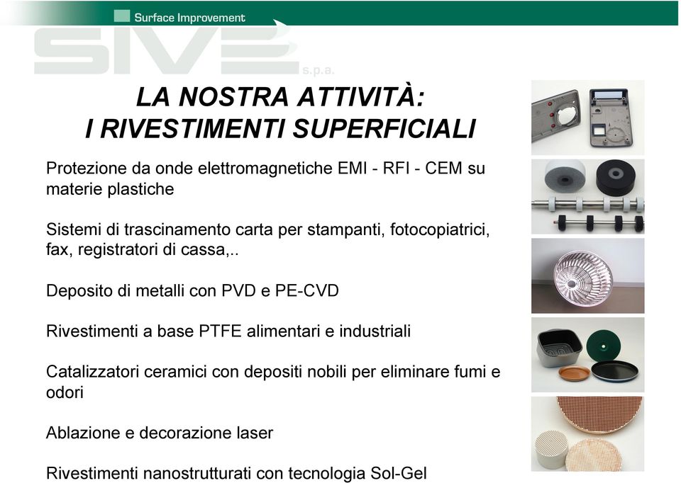 . Deposito di metalli con PVD e PE-CVD Rivestimenti a base PTFE alimentari e industriali Catalizzatori ceramici