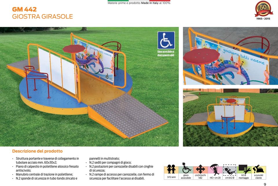 2 sponde di sicurezza in tubo tondo zincato e pannelli in multistrato; N.2 sedili per compagni di gioco; N.
