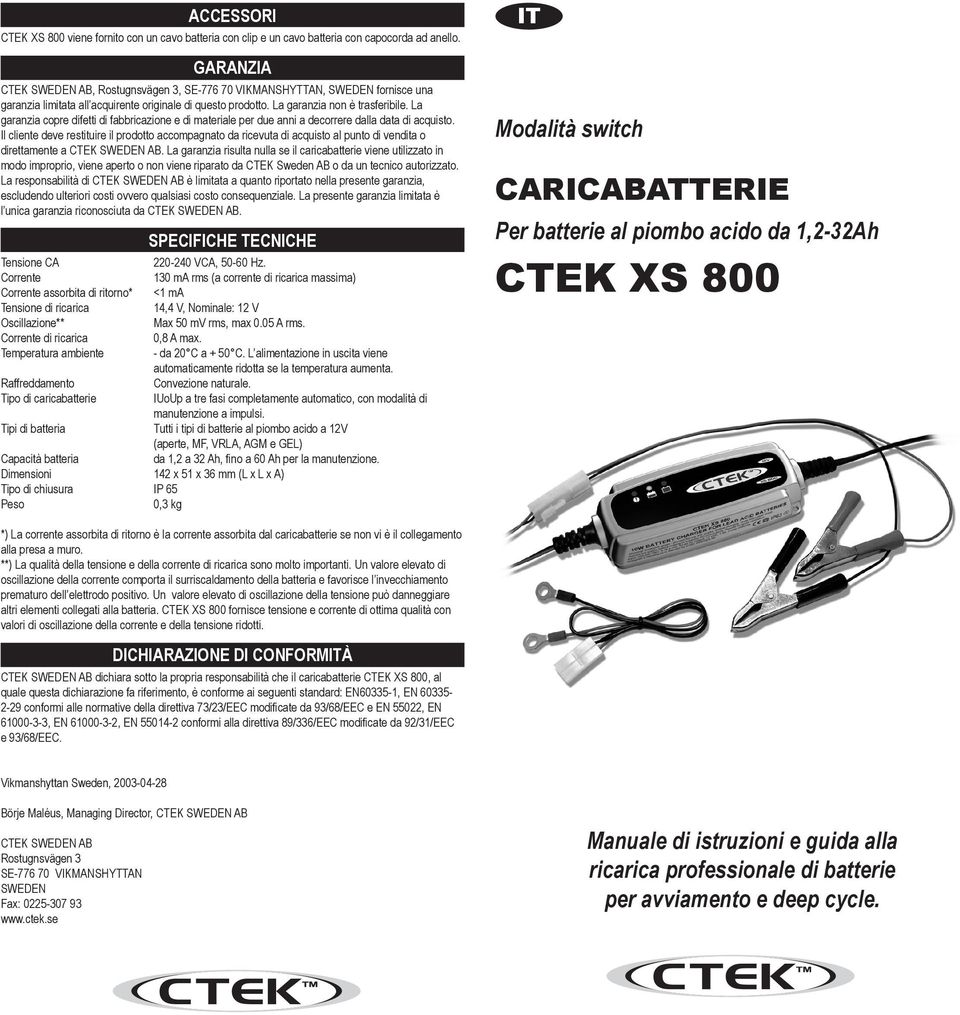 La garanzia copre difetti di fabbricazione e di materiale per due anni a decorrere dalla data di acquisto.