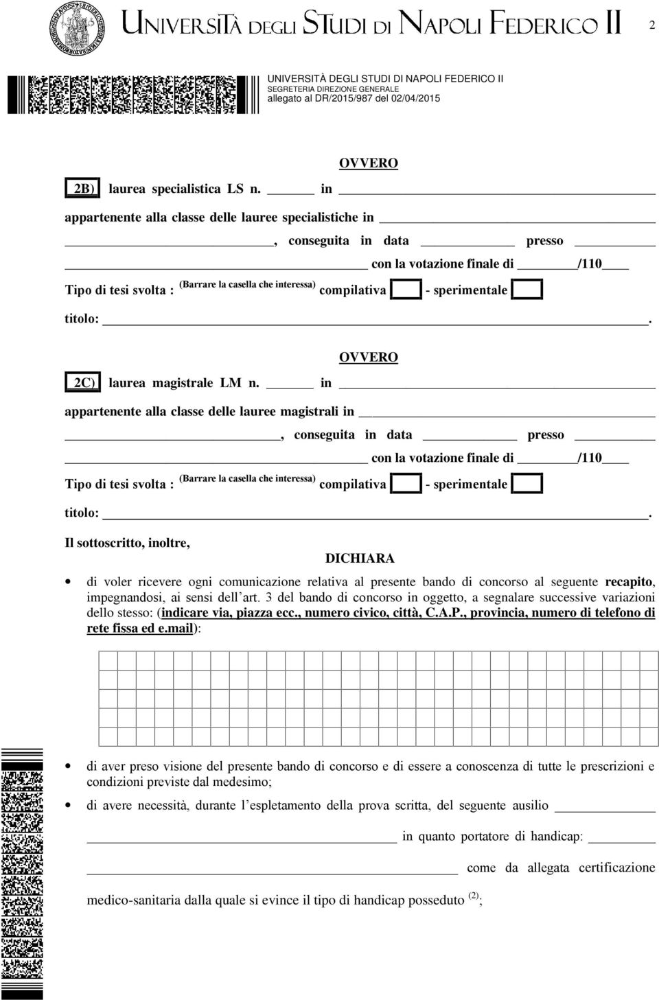 sperimentale titolo:. OVVERO 2C) laurea magistrale LM n.