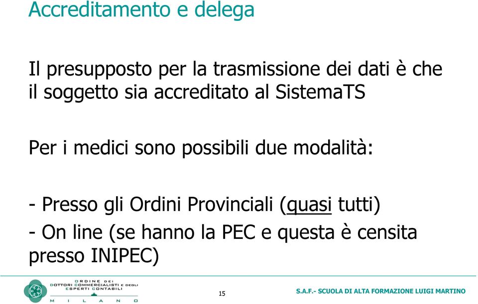 sono possibili due modalità: - Presso gli Ordini Provinciali