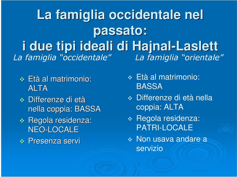 coppia: BASSA Regola residenza: NEO-LOCALE Presenza servi Età al matrimonio: BASSA