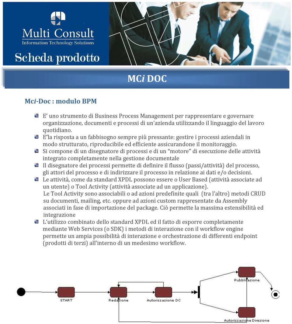 Si compone di un disegnatore di processi e di un motore di esecuzione delle attivit{ integrato completamente nella gestione documentale Il disegnatore dei processi permette di definire il flusso