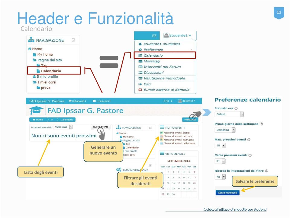 Lista degli eventi Filtrare gli