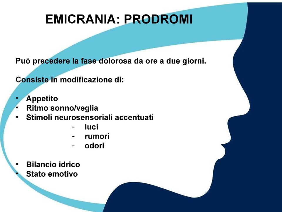 Consiste in modificazione di: Appetito Ritmo sonno/veglia