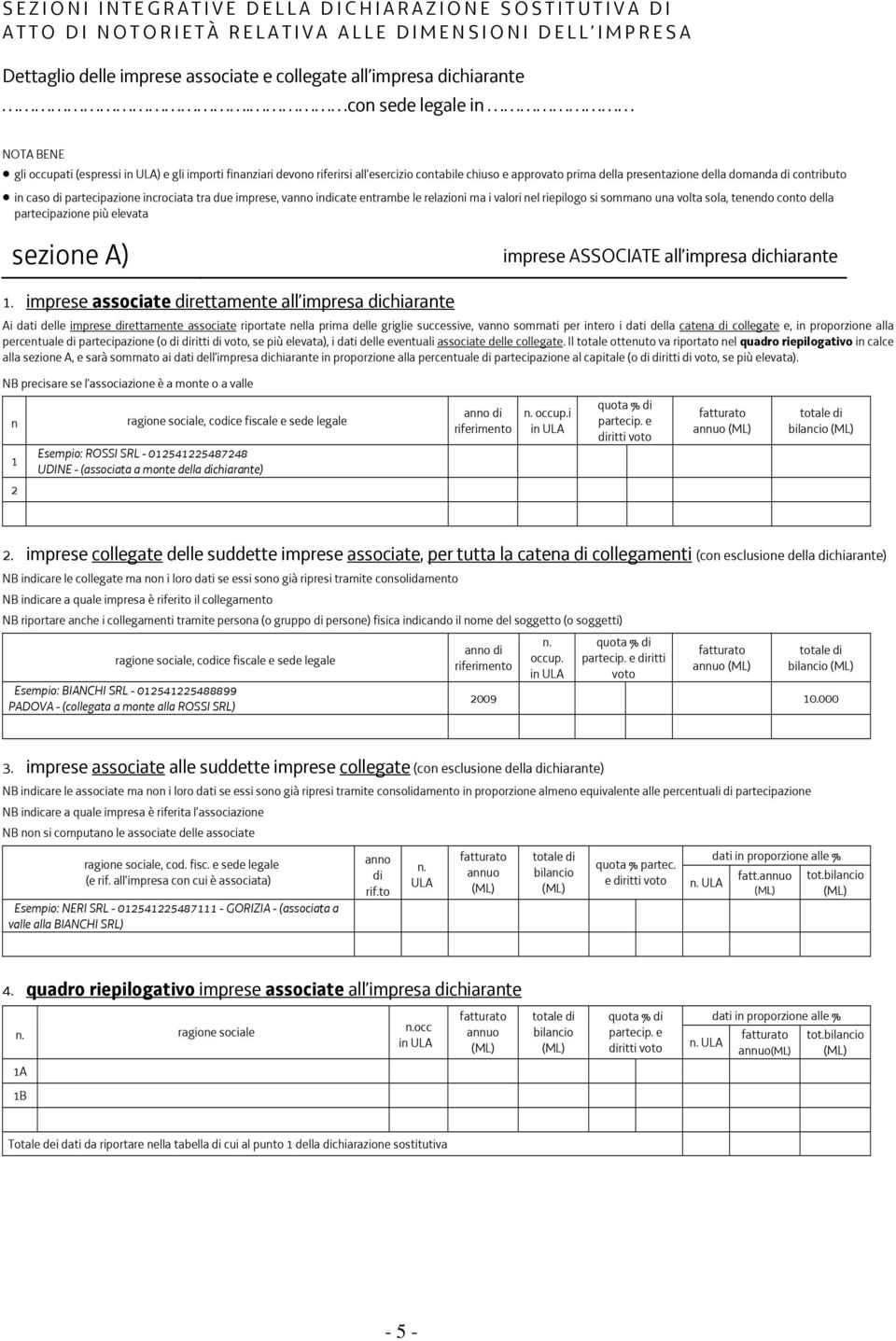 in caso di partecipazione incrociata tra due imprese, vanno indicate entrambe le relazioni ma i valori nel riepilogo si sommano una volta sola, tenendo conto della partecipazione più elevata sezione