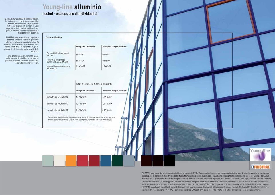 FINSTRAL adotta verniciatura a polvere secondo i massimi standard qualitativi internazionali con spessori di minimo 50 micron e applica l elettrocolorazione conforme a DIN 17611, e pertanto è in