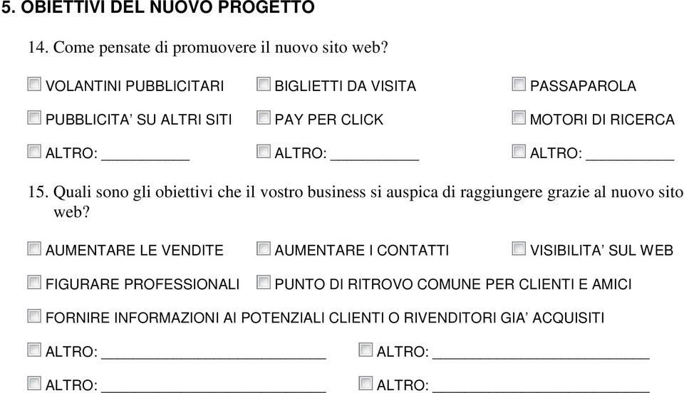 Quali sono gli obiettivi che il vostro business si auspica di raggiungere grazie al nuovo sito web?