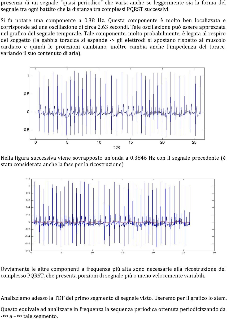 Tale componente, molto probabilmente, è legata al respiro del soggetto (la gabbia toracica si espande - > gli elettrodi si spostano rispetto al muscolo cardiaco e quindi le proiezioni cambiano,