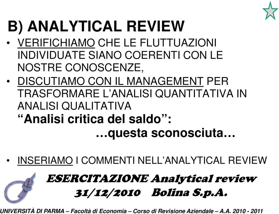 TRASFORMARE L ANALISI QUANTITATIVA IN ANALISI QUALITATIVA Analisi critica