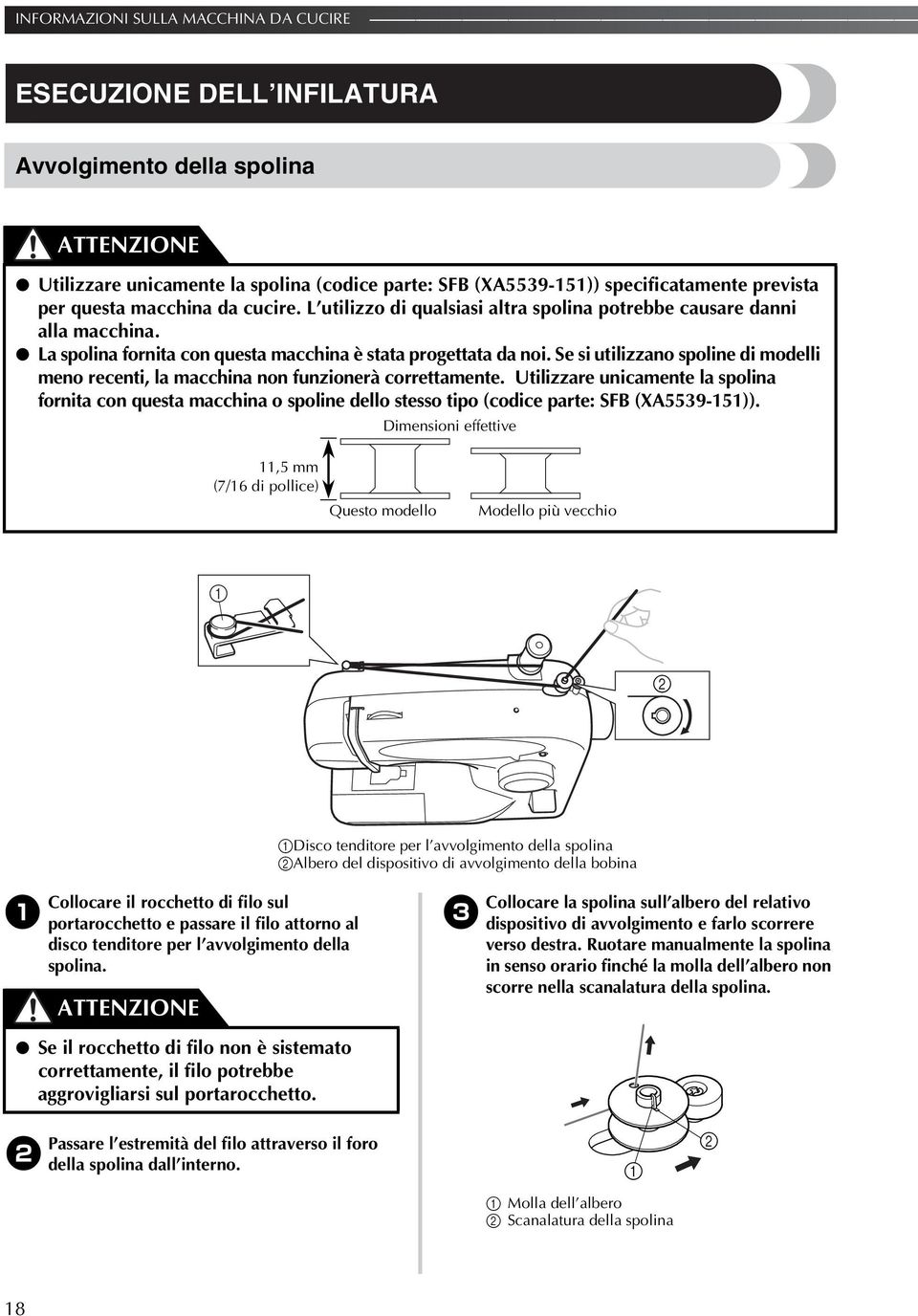 Se si utilizzano spoline di modelli meno recenti, la macchina non funzionerà correttamente.