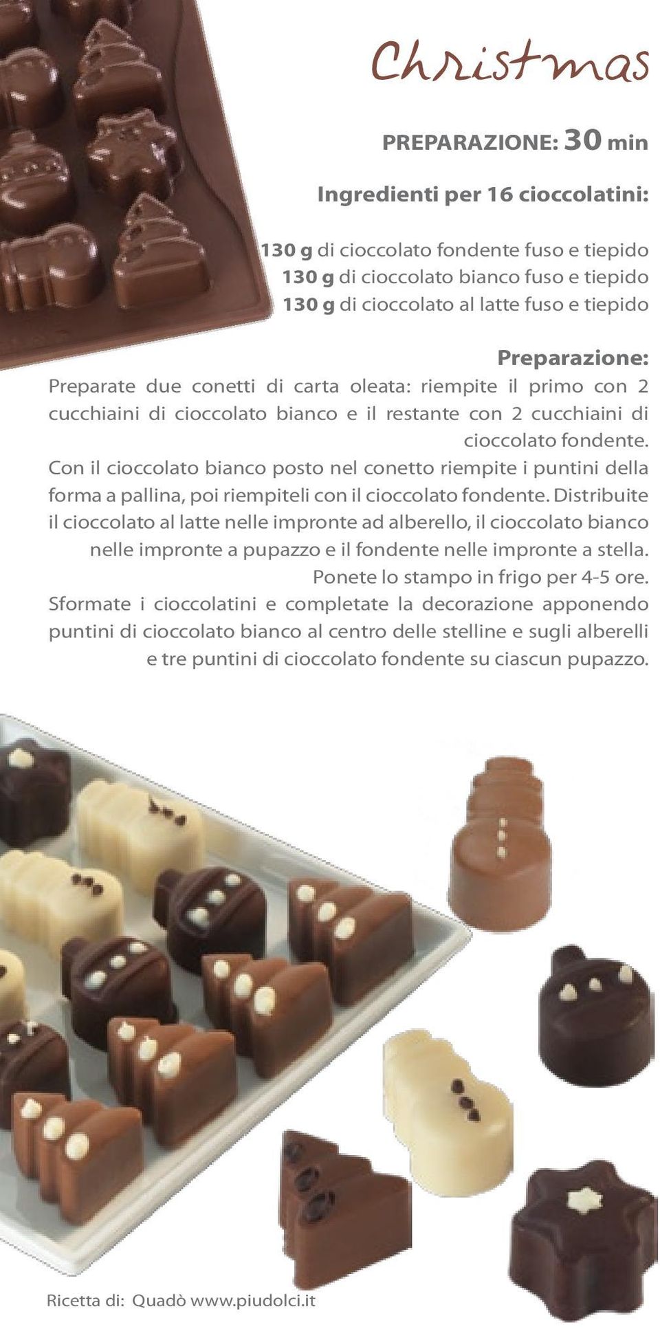 Con il cioccolato bianco posto nel conetto riempite i puntini della forma a pallina, poi riempiteli con il cioccolato fondente.