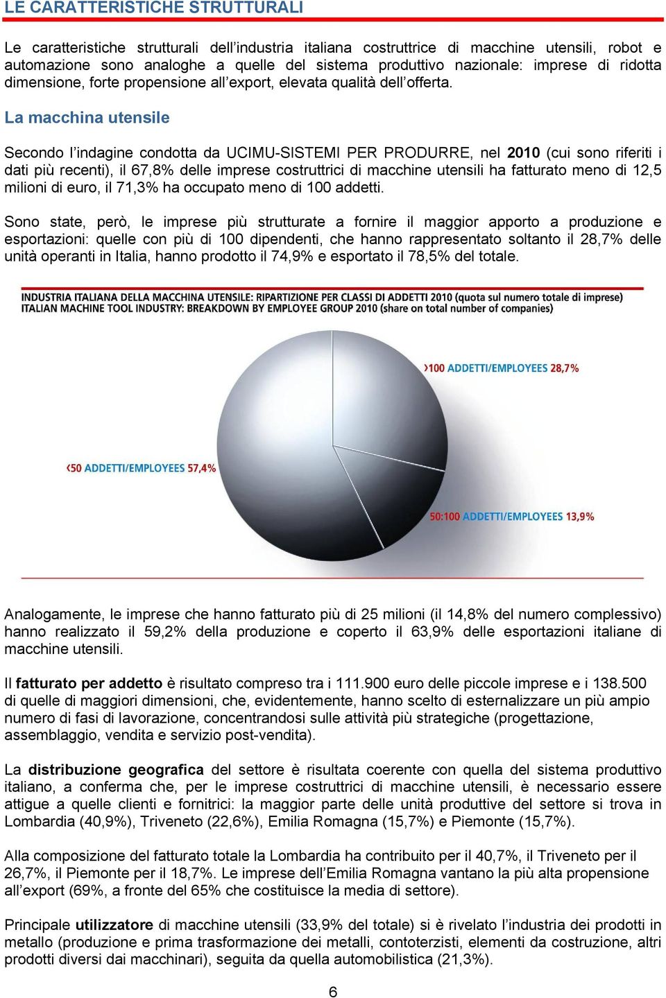 La macchina utensile Secondo l indagine condotta da UCIMU-SISTEMI PER PRODURRE, nel 2010 (cui sono riferiti i dati più recenti), il 67,8% delle imprese costruttrici di macchine utensili ha fatturato