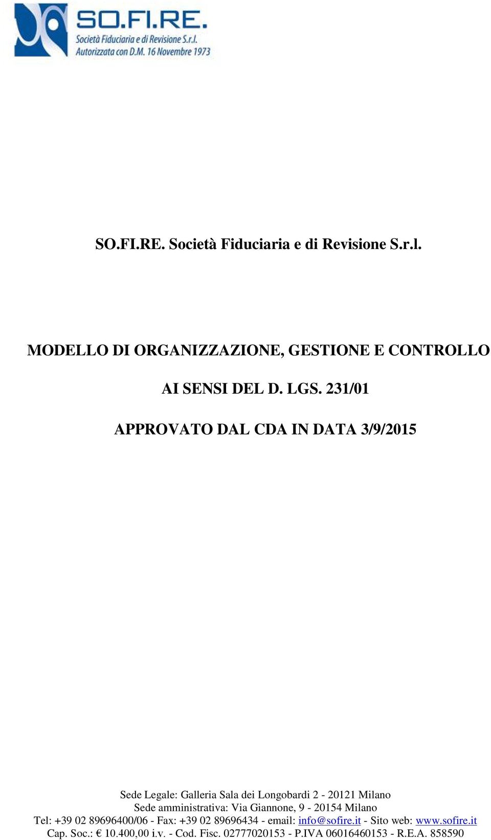 MODELLO DI ORGANIZZAZIONE, GESTIONE E