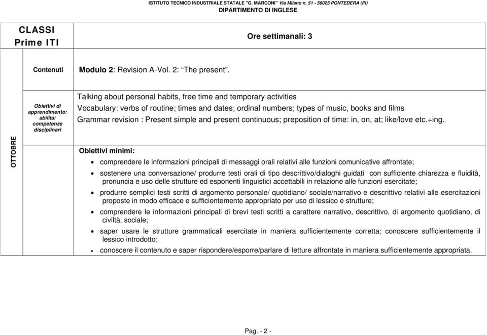 of routine; times and dates; ordinal numbers; types of music, books and films