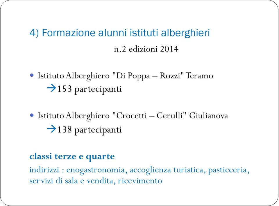 Istituto Alberghiero "Crocetti Cerulli" Giulianova 138 partecipanti classi