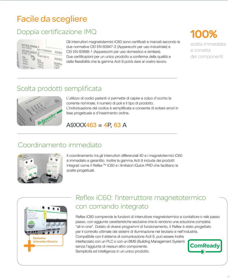 100% scelta immediata e corretta dei componenti Scelta prodotti semplificata L utilizzo di codici parlanti vi permette di capire a colpo d occhio la corrente nominale, il numero di poli e il tipo di