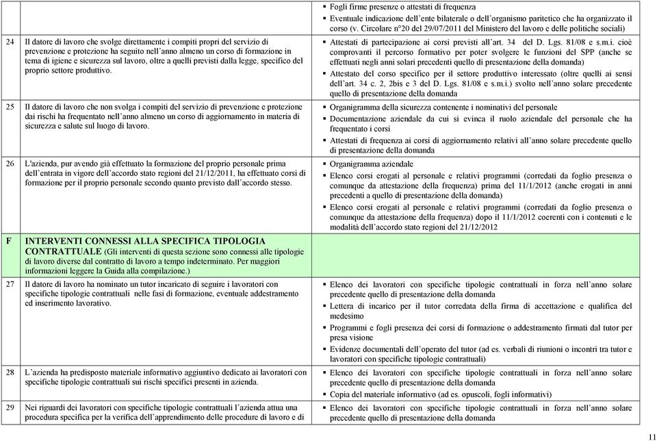 25 Il datore di lavoro che non svolga i compiti del servizio di prevenzione e protezione dai rischi ha frequentato nell anno almeno un corso di aggiornamento in materia di sicurezza e salute sul