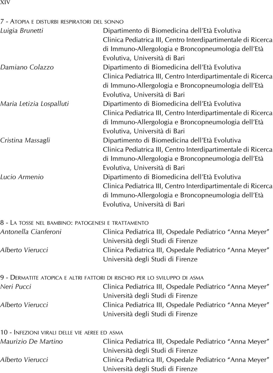 Immuno-Allergologia e Broncopneumologia dell Età Evolutiva, Università di Bari Maria Letizia Lospalluti Dipartimento di Biomedicina dell Età Evolutiva Clinica Pediatrica III, Centro