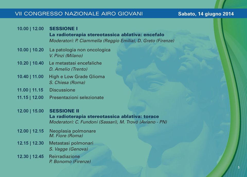 00 High e Low Grade Glioma S. Chiesa (Roma) 11.00 11.15 Discussione 11.15 12.00 Presentazioni selezionate 12.00 15.
