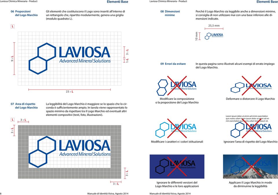 09 Errori da evitare In questa pagina sono illustrati alcuni esempi di errato impiego del Logo Marchio.