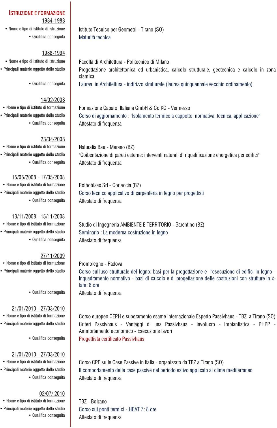 quinquennale vecchio ordinamento) Formazione Caparol Italiana GmbH & Co KG - Vermezzo Corso di aggiornamento : "Isolamento termico a cappotto: normativa, tecnica, applicazione" 23/04/2008