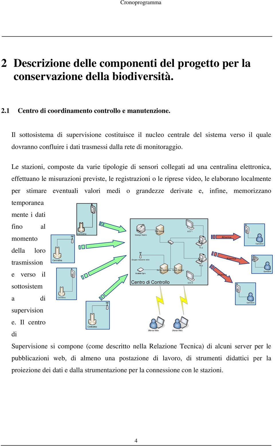 Le stazioni, composte da varie tipologie di sensori collegati ad una centralina elettronica, effettuano le misurazioni previste, le registrazioni o le riprese video, le elaborano localmente per