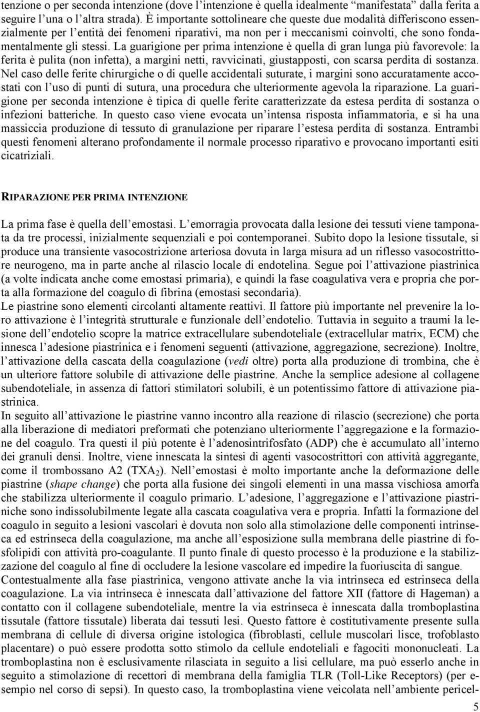 La guarigione per prima intenzione è quella di gran lunga più favorevole: la ferita è pulita (non infetta), a margini netti, ravvicinati, giustapposti, con scarsa perdita di sostanza.