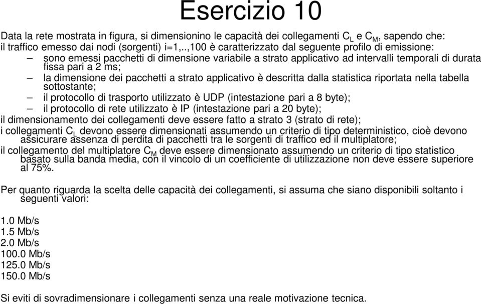 pacchetti a strato applicativo è descritta dalla statistica riportata nella tabella sottostante; il protocollo di trasporto utilizzato è UDP (intestazione pari a 8 byte); il protocollo di rete