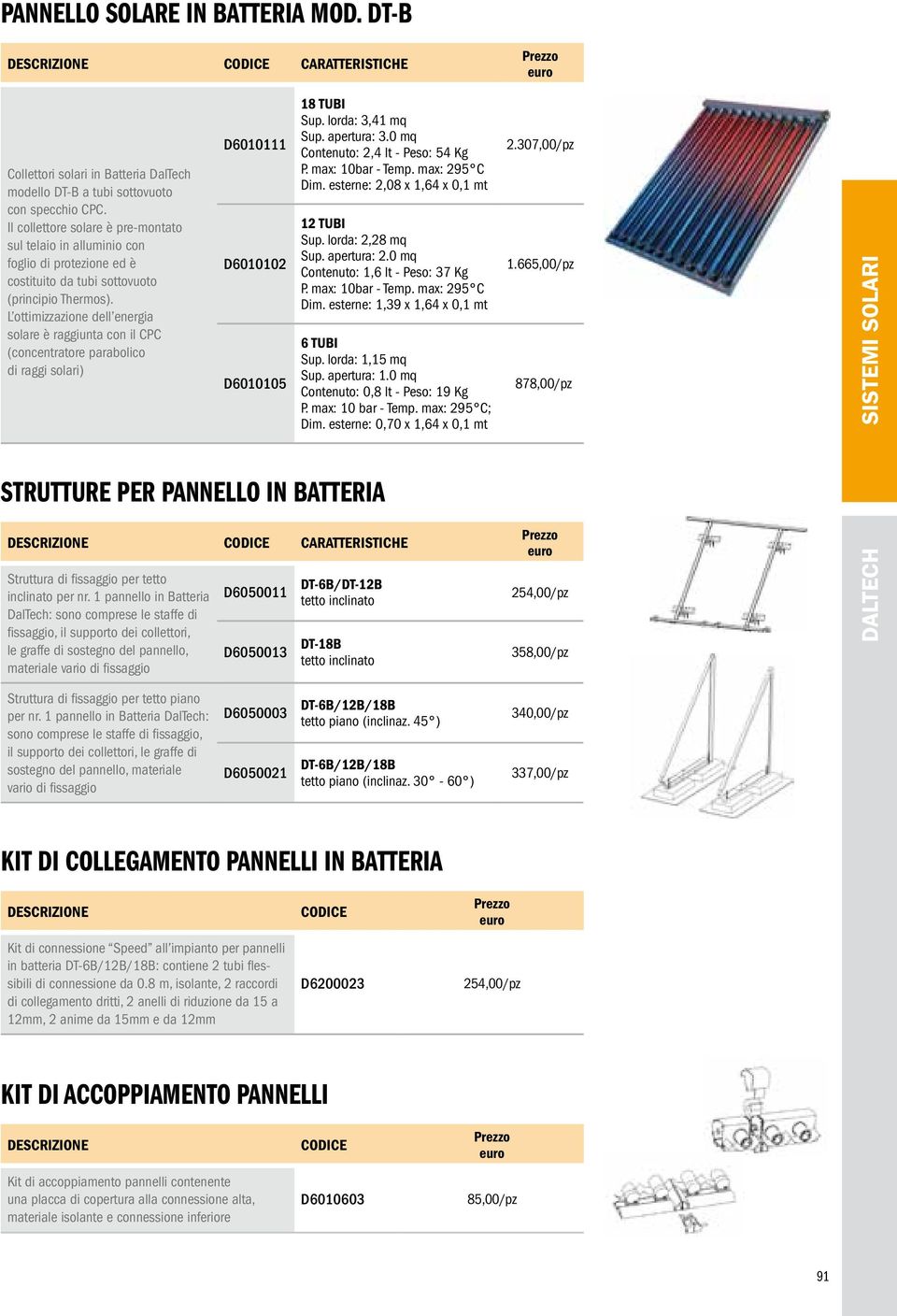 L ottimizzazione dell energia solare è raggiunta con il CPC (concentratore parabolico di raggi solari) D6010111 D6010102 D6010105 18 TUBI Sup. lorda: 3,41 mq Sup. apertura: 3.