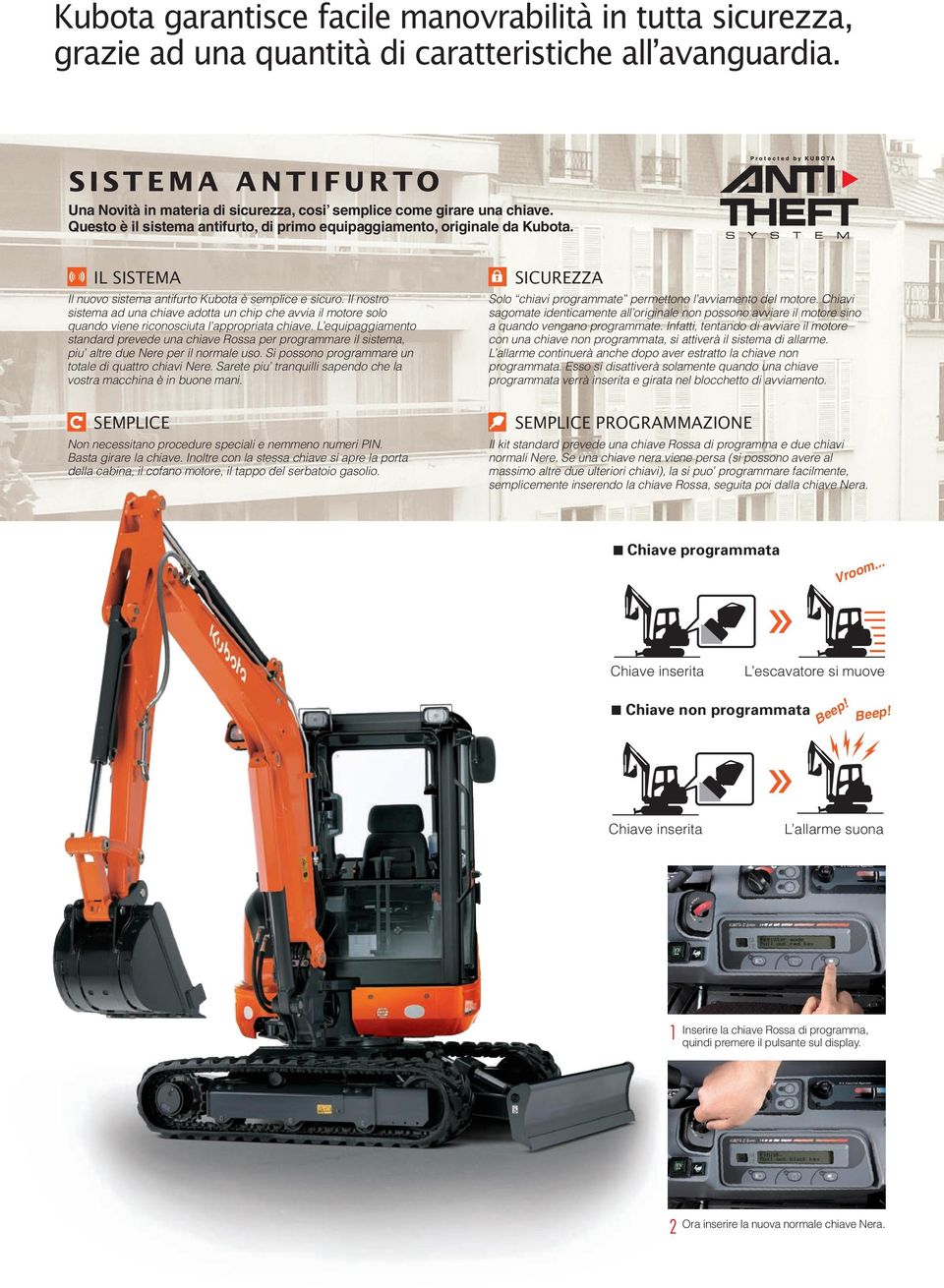 IL SISTEMA Il nuovo sistema antifurto Kubota è semplice e sicuro. Il nostro sistema ad una chiave adotta un chip che avvia il motore solo quando viene riconosciuta l appropriata chiave.