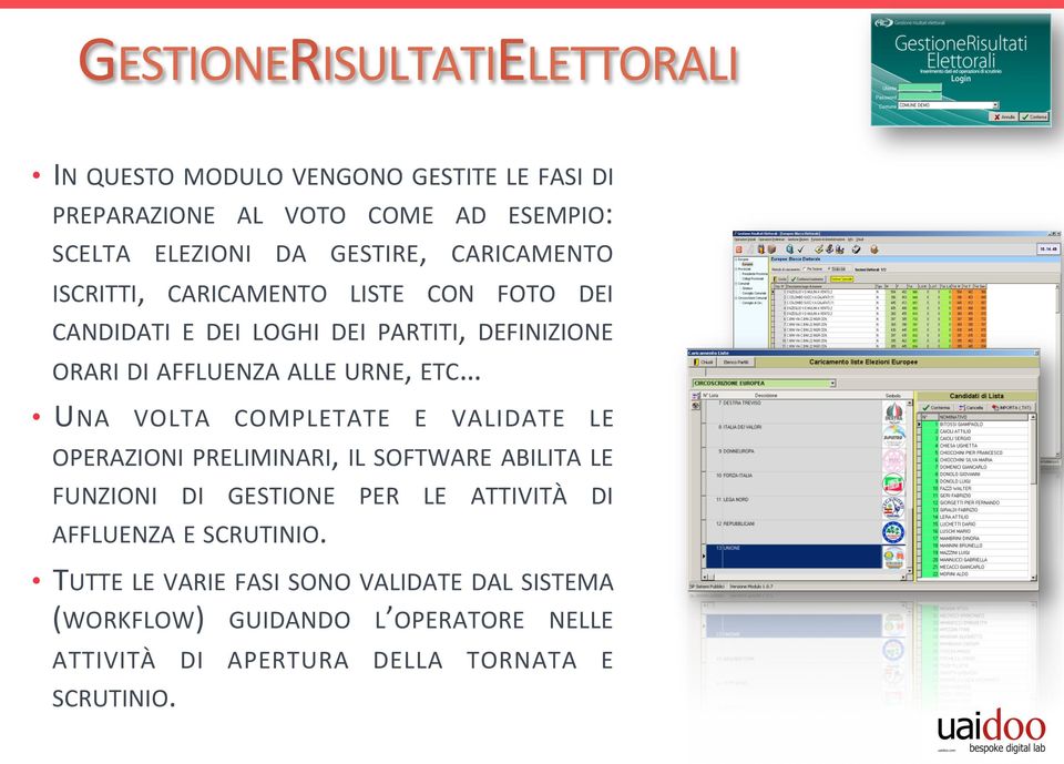 URNE, ETC UNA VOLTA COMPLETATE E VALIDATE LE OPERAZIONI PRELIMINARI, IL SOFTWARE ABILITA LE FUNZIONI DI GESTIONE PER LE ATTIVITÀ DI