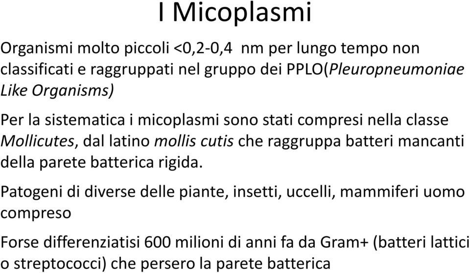 mollis cutis che raggruppa batteri mancanti della parete batterica rigida.