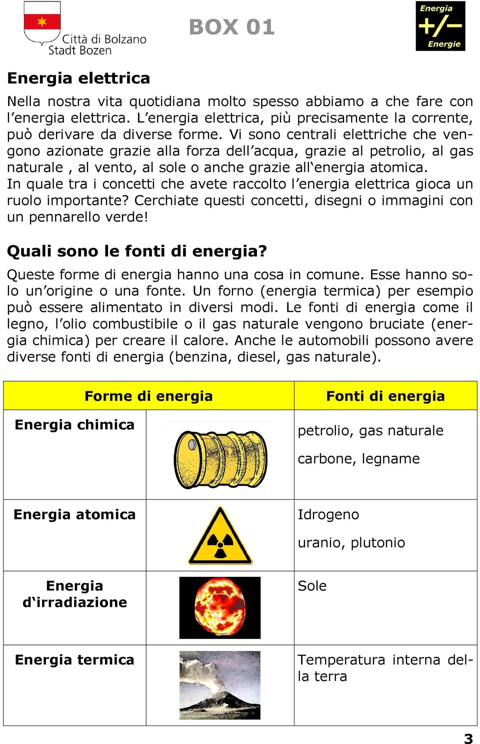 In quale tra i concetti che avete raccolto l energia elettrica gioca un ruolo importante? Cerchiate questi concetti, disegni o immagini con un pennarello verde! Quali sono le fonti di energia?