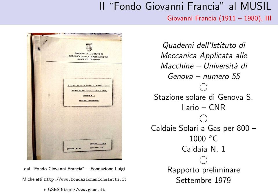 it Quaderni dell Istituto di Meccanica Applicata alle Macchine Università di Genova numero 55