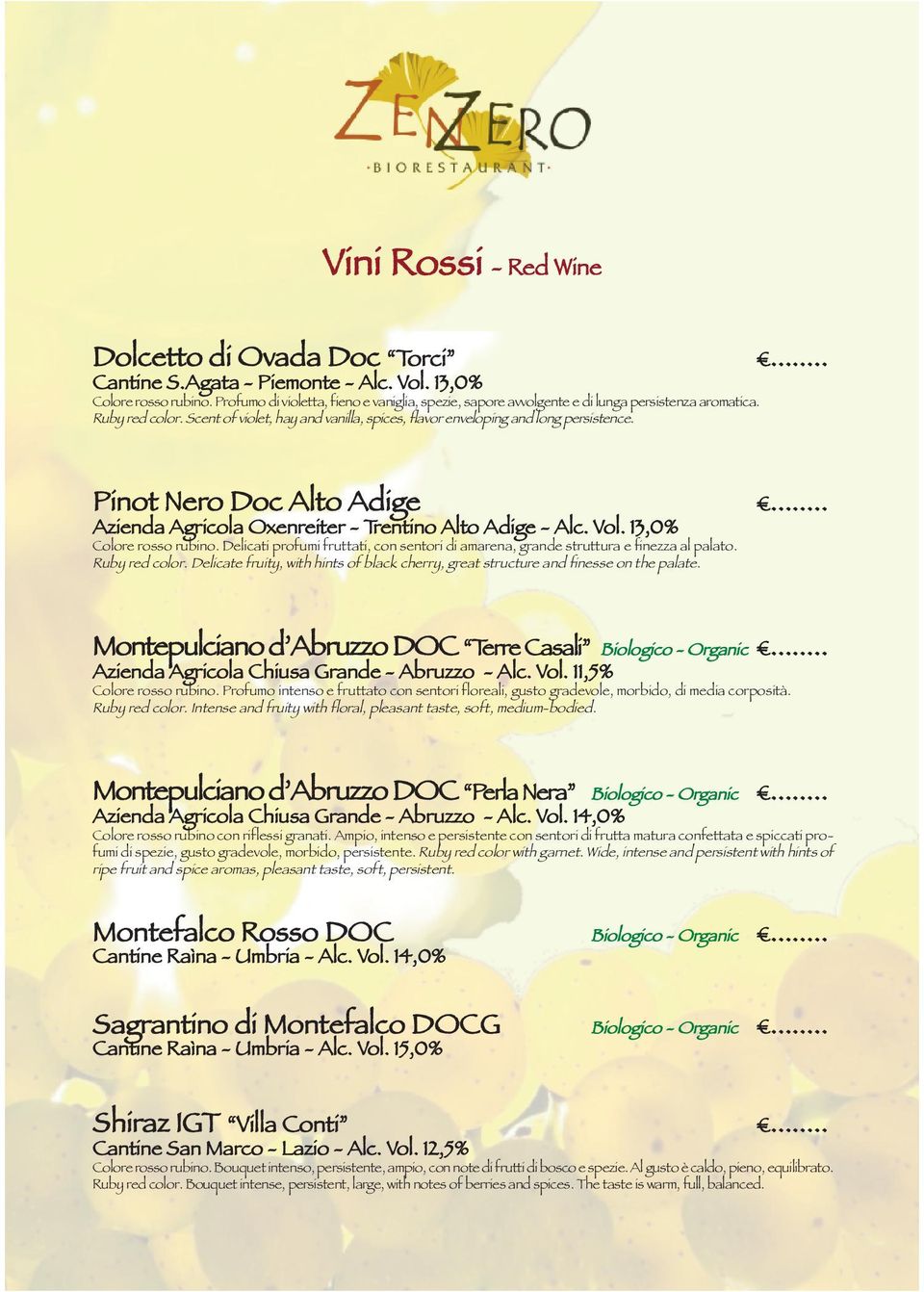 Pinot Nero Doc Alto Adige Azienda Agricola Oxenreiter - Trentino Alto Adige - Alc. Vol. 13,0% Colore rosso rubino.
