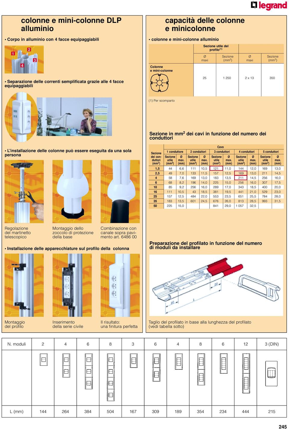 dei cavi in funzione del numero dei conduttori L installazione delle colonne può essere eseguita da una sola persona Cavo Sezione 1 conduttore 2 conduttori 3 conduttori 4 conduttori 5 conduttori dei
