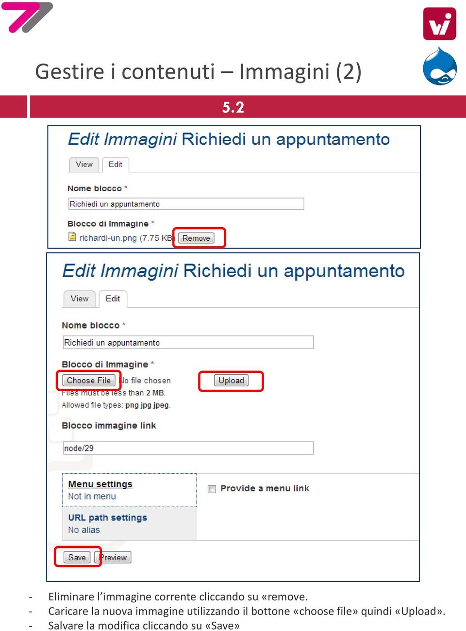 utilizzando il bottone «choose file»