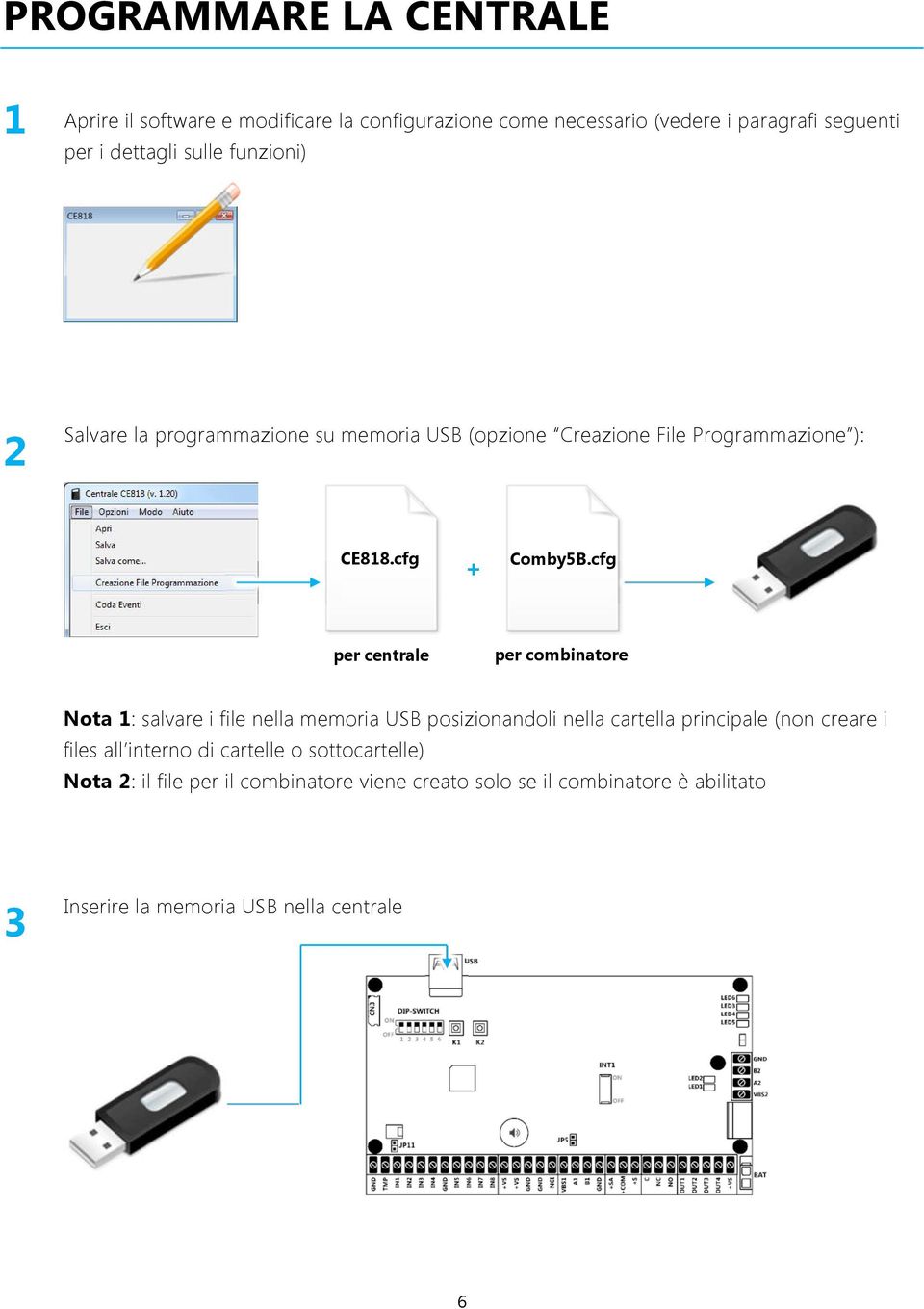 cfg per centrale per combinatore Nota 1: salvare i file nella memoria USB posizionandoli nella cartella principale (non creare i files all