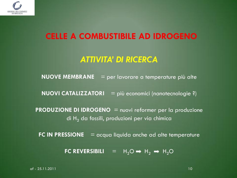 ) PRODUZIONE DI IDROGENO = nuovi reformer per la produzione di H 2 da fossili, produzioni